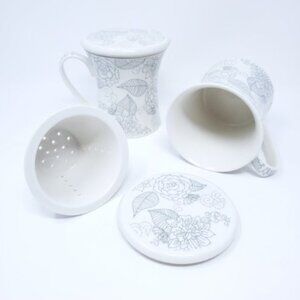 Teavana Linea Rose Infuser Mugs Cups with Infusers and Lids